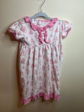 Baby Loren Pima Cotton Pink Ruffle-Trim Nightgown with Printed Snow Friends 3y
